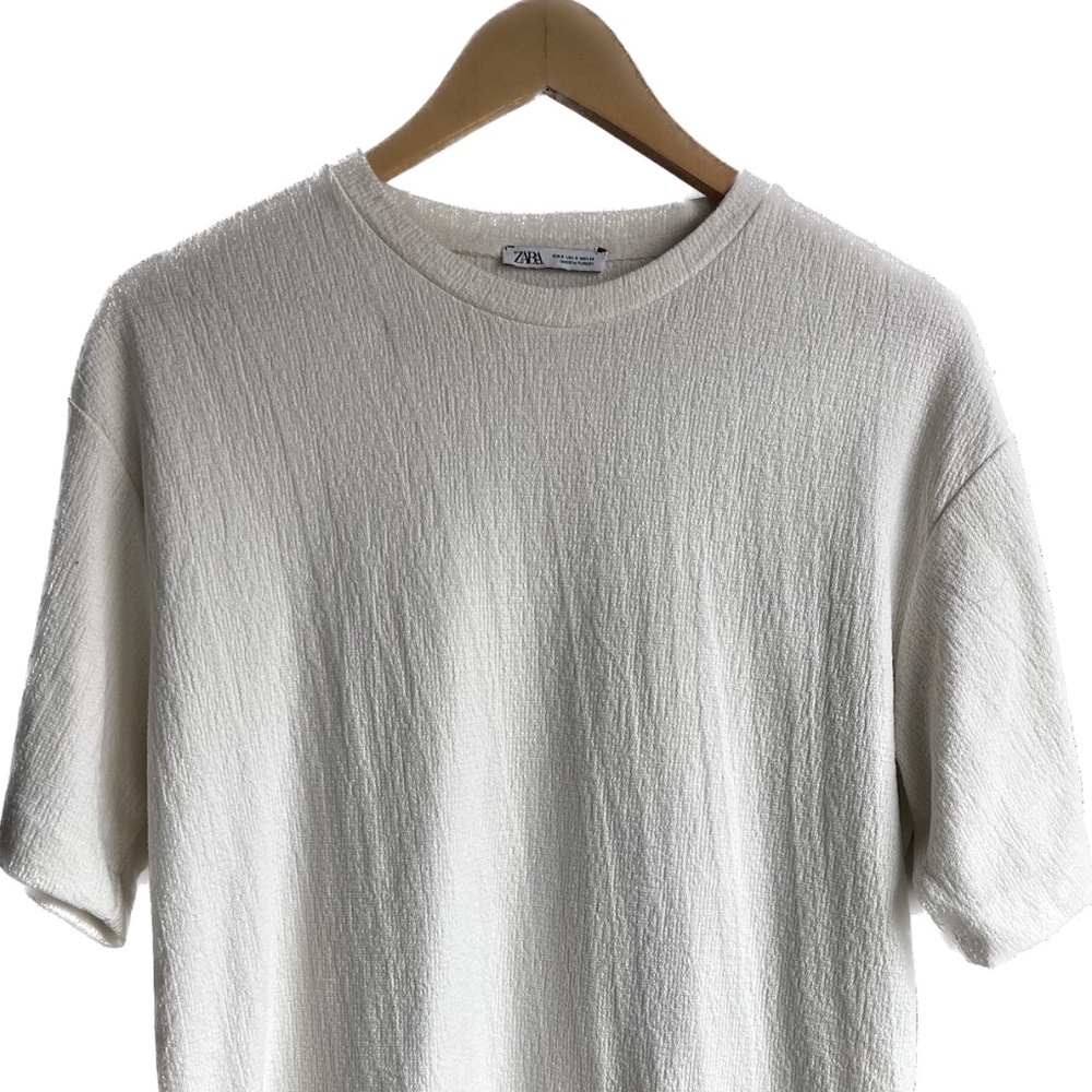Zara Mens Small White/Cream Textured Jacquard  T-Shirt